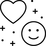 icona nera su fondo bianco: uno smile e un cuore a simboleggiare l'importanza della salute tanto mentale quanto fisica, per una completa soddisfazione personale e un successo professionale a 360 gradi. I percorsi MAP - My Authentic Path sono basati proprio su questo duplice focus.