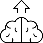 icona nera su fondo bianco: un cervello stilizzato al di sopra del quale c'è una freccia che punta verso l'alto, a simboleggiare l'importanza della crescita e dello sviluppo del proprio potenziale, sia comunicativo che professionale. Questo è uno dei focus dell'attività di coaching e formazione di MAP - My Authentic Path